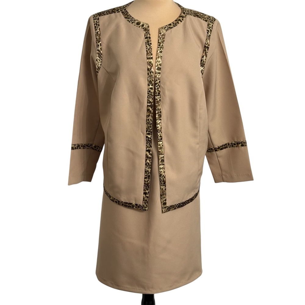 Roman's Women Vintage Two-Piece Tan Midi Length Skirt Suit